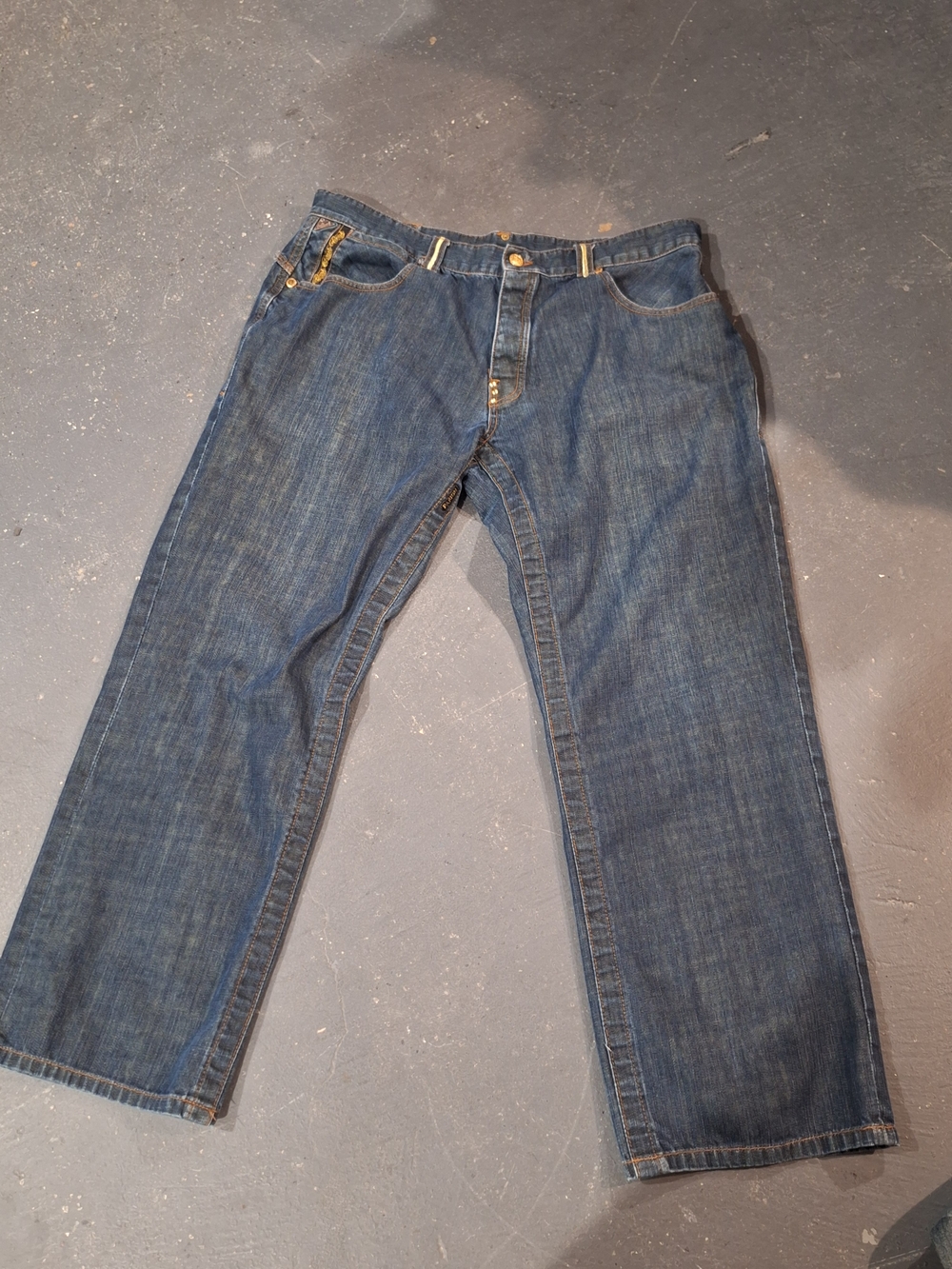 Parish Men's Straight-Leg Denim Jeans in Blue Flap Pocket Leather.Read.see Pocke